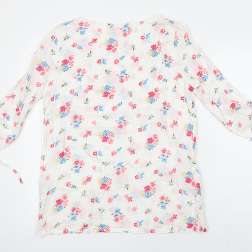 Lily & Me Womens Ivory Floral 100% Cotton Tunic Blouse Size 14 Scoop Neck