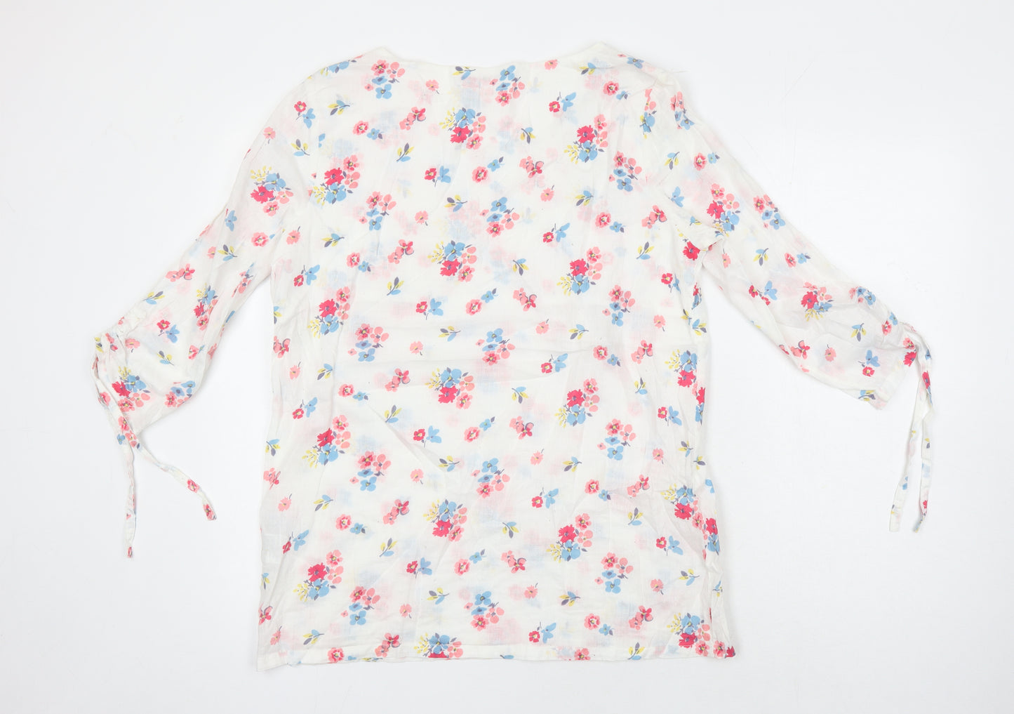 Lily & Me Womens Ivory Floral 100% Cotton Tunic Blouse Size 14 Scoop Neck