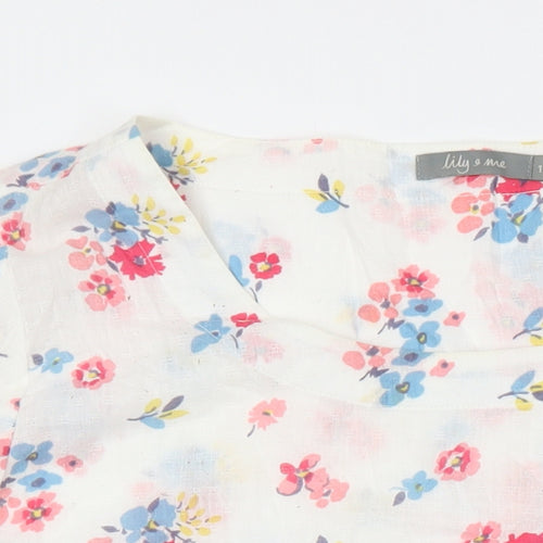 Lily & Me Womens Ivory Floral 100% Cotton Tunic Blouse Size 14 Scoop Neck
