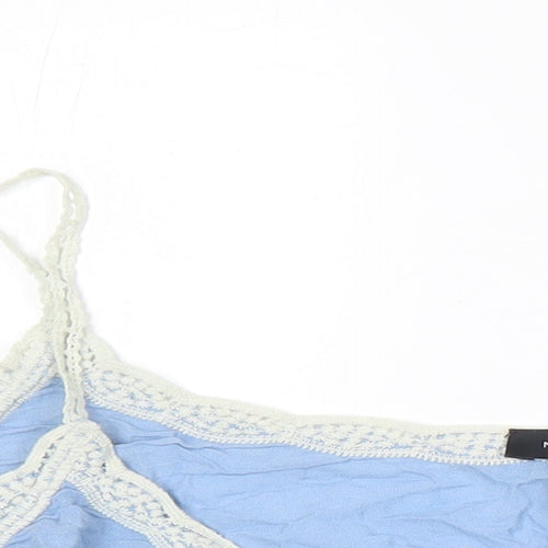 New Look Womens Blue Herringbone Viscose Tunic Blouse Size L Boat Neck