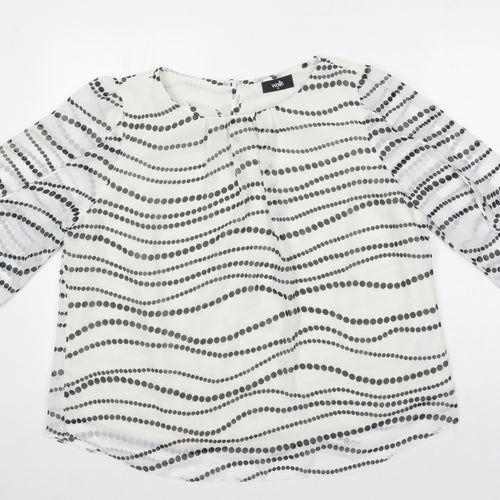 Wallis Womens White Geometric Polyester Tunic Blouse Size S Boat Neck