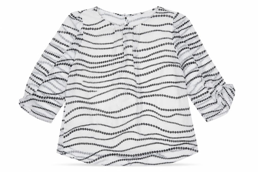 Front view of Wallis women’s white geometric polyester tunic blouse, size S, boat neck