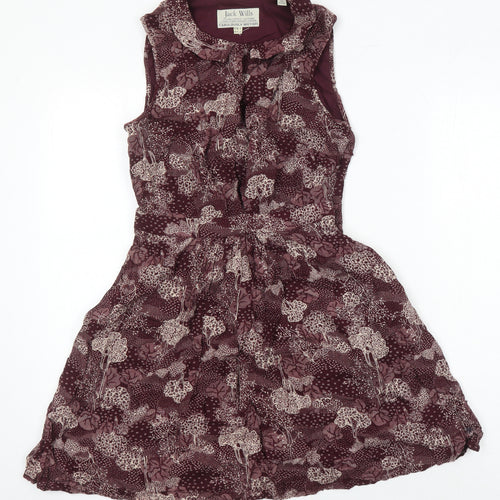 Jack Wills Womens Purple Geometric Viscose A-Line Size 8 Collared