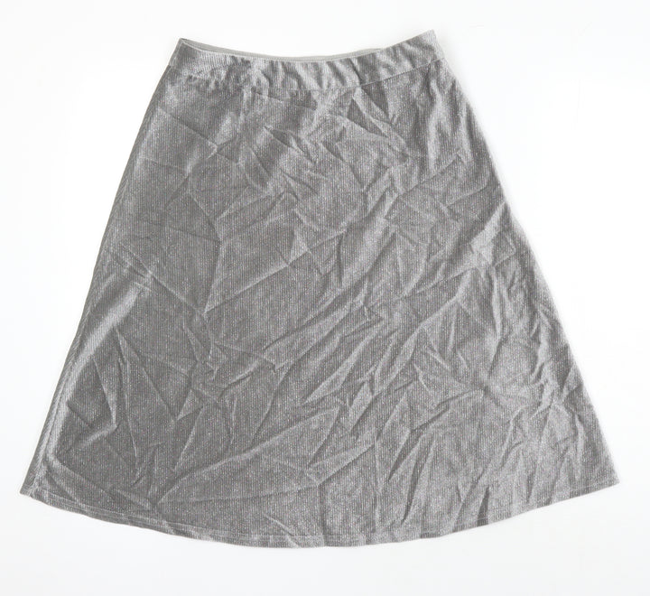 Elenza Womens Silver Herringbone Polyester A-Line Skirt Size M Zip