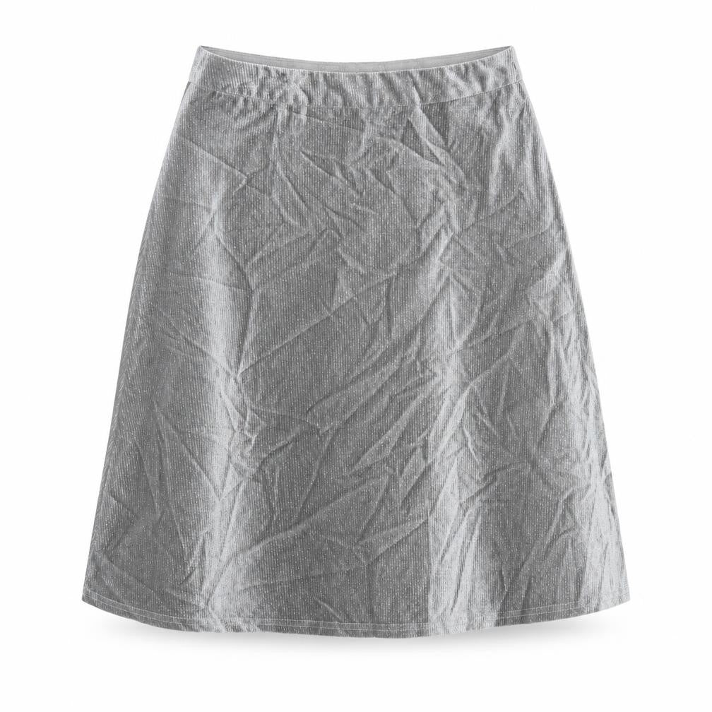 Front view of Elenza women’s silver herringbone polyester a-line skirt, size M, zip