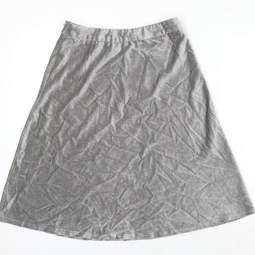 Elenza Womens Silver Herringbone Polyester A-Line Skirt Size M Zip