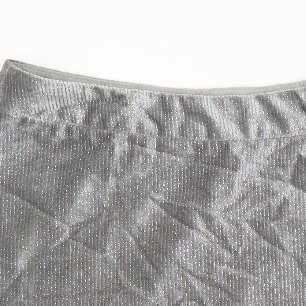 Elenza Womens Silver Herringbone Polyester A-Line Skirt Size M Zip