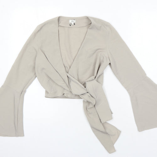 River Island Womens Beige Polyester Cropped Blouse Size 8 V-Neck