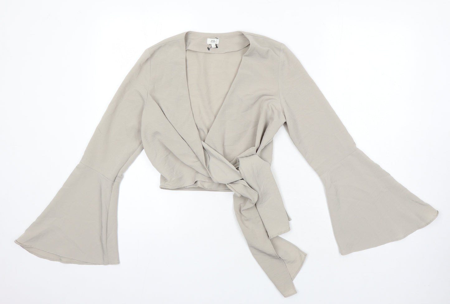River Island Womens Beige Polyester Cropped Blouse Size 8 V-Neck