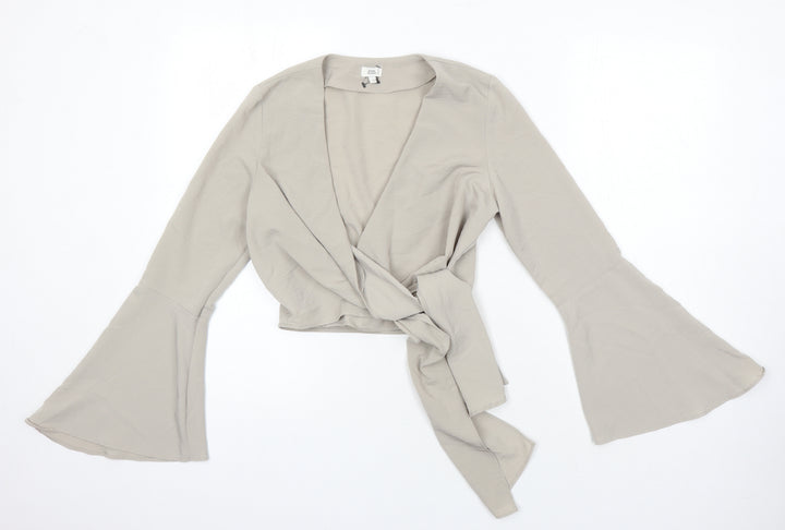 River Island Womens Beige Polyester Cropped Blouse Size 8 V-Neck