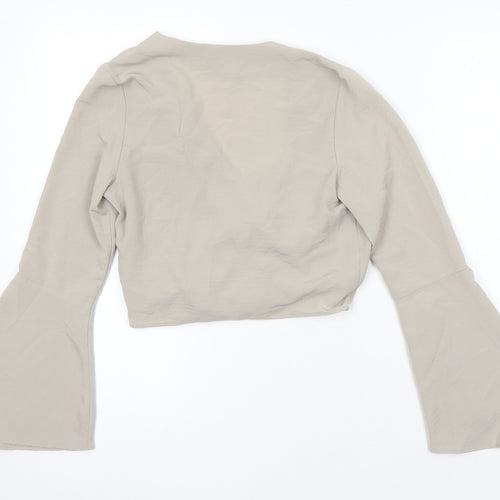 River Island Womens Beige Polyester Cropped Blouse Size 8 V-Neck