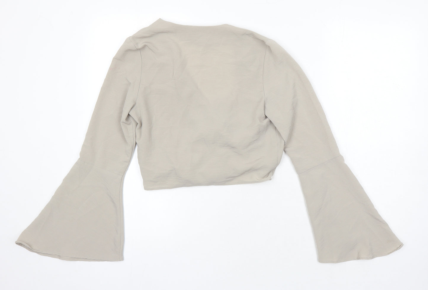 River Island Womens Beige Polyester Cropped Blouse Size 8 V-Neck