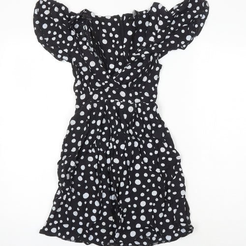 Dorothy Perkins Womens Black Polka Dot Viscose A-Line Size 8 V-Neck