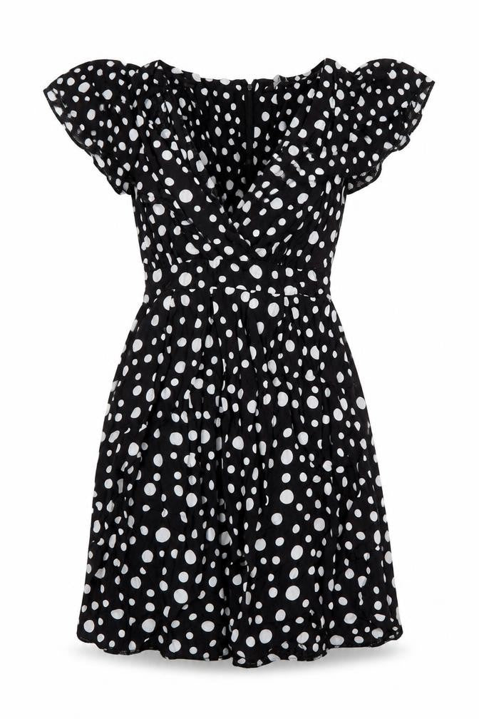 Dorothy Perkins Womens Black Polka Dot Viscose A-Line Size 8 V-Neck