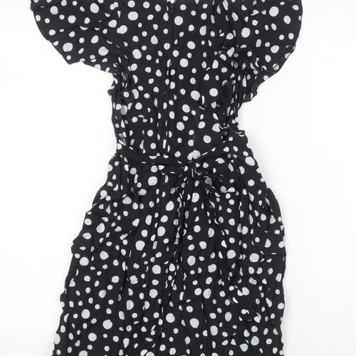 Dorothy Perkins Womens Black Polka Dot Viscose A-Line Size 8 V-Neck