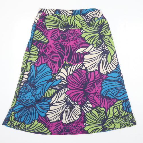 Weird Fish Womens Multicoloured Floral Cotton A-Line Skirt Size 10