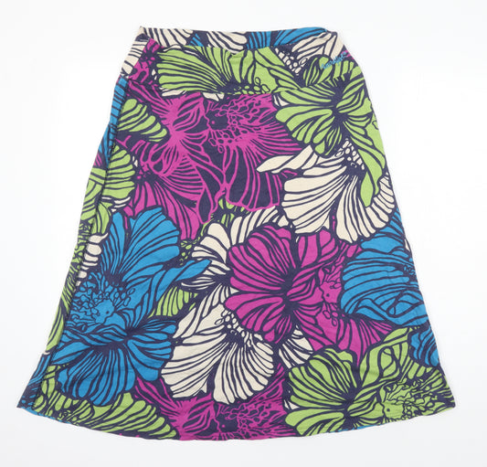 Weird Fish Womens Multicoloured Floral Cotton A-Line Skirt Size 10