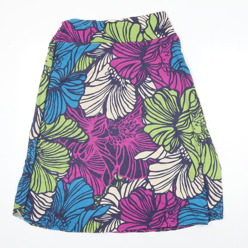 Weird Fish Womens Multicoloured Floral Cotton A-Line Skirt Size 10