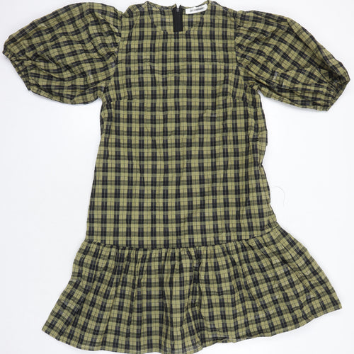 CoCoture Womens Multicoloured Check Cotton A-Line Size S Round Neck