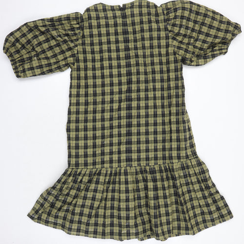 CoCoture Womens Multicoloured Check Cotton A-Line Size S Round Neck