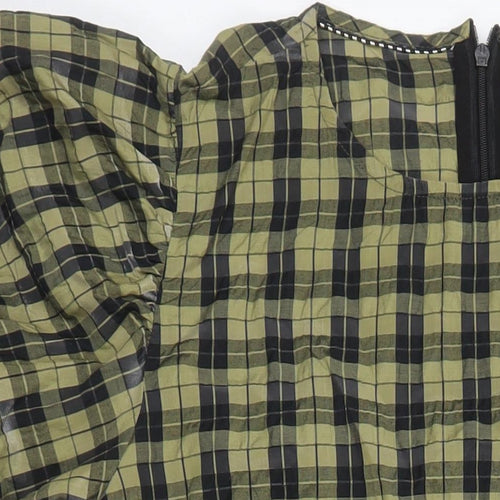 CoCoture Womens Multicoloured Check Cotton A-Line Size S Round Neck