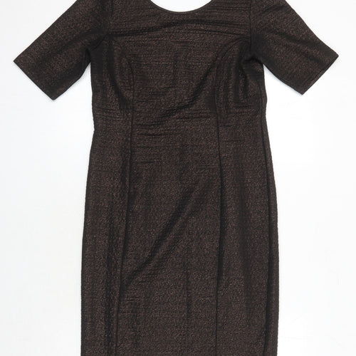 Ashley Brooke Womens Brown Polyester Blend Sheath Size 12 Boat Neck