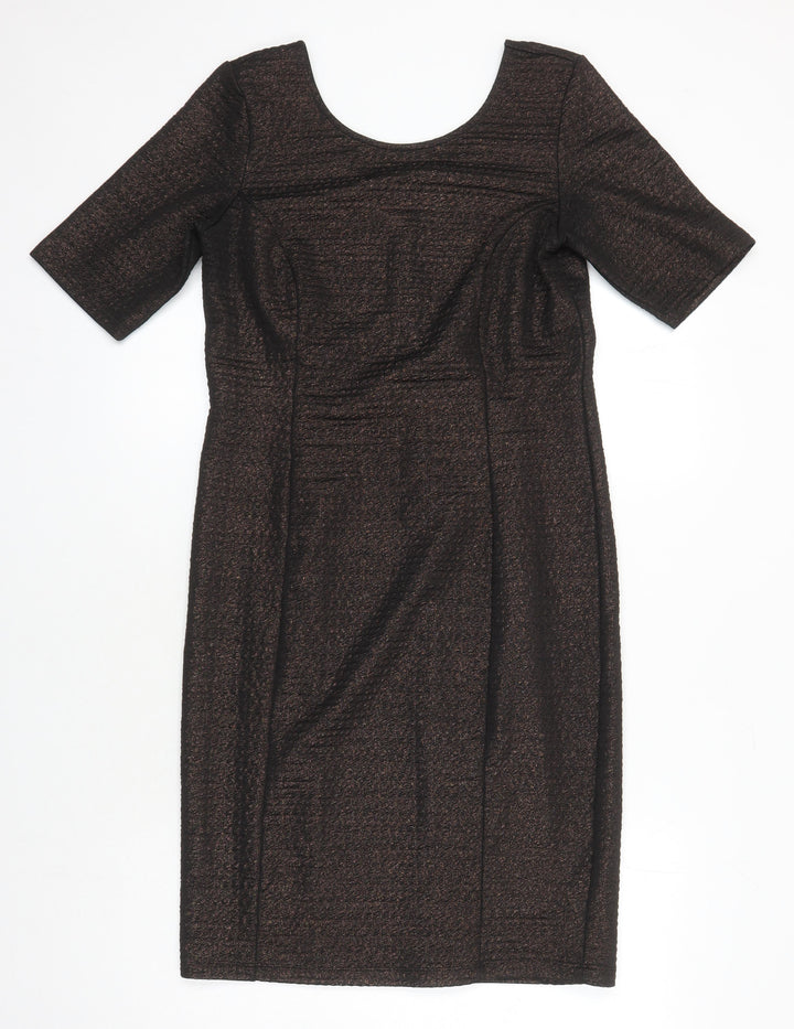 Ashley Brooke Womens Brown Polyester Blend Sheath Size 12 Boat Neck