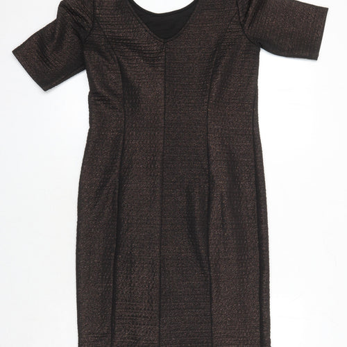 Ashley Brooke Womens Brown Polyester Blend Sheath Size 12 Boat Neck