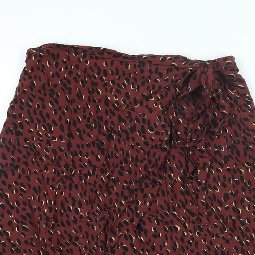 New Look Womens Brown Geometric Viscose Wrap Skirt Size 8 Button