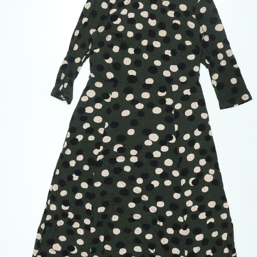 Principles Womens Green Polka Dot Viscose Shift Size 14 Mock Neck Button