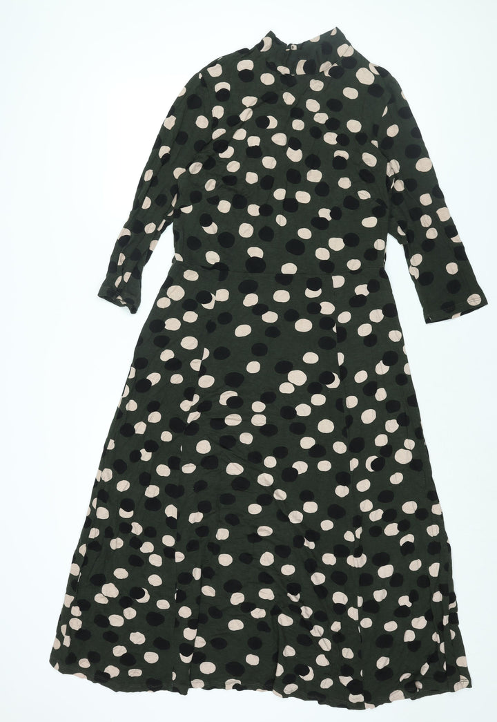 Principles Womens Green Polka Dot Viscose Shift Size 14 Mock Neck Button