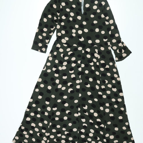 Principles Womens Green Polka Dot Viscose Shift Size 14 Mock Neck Button