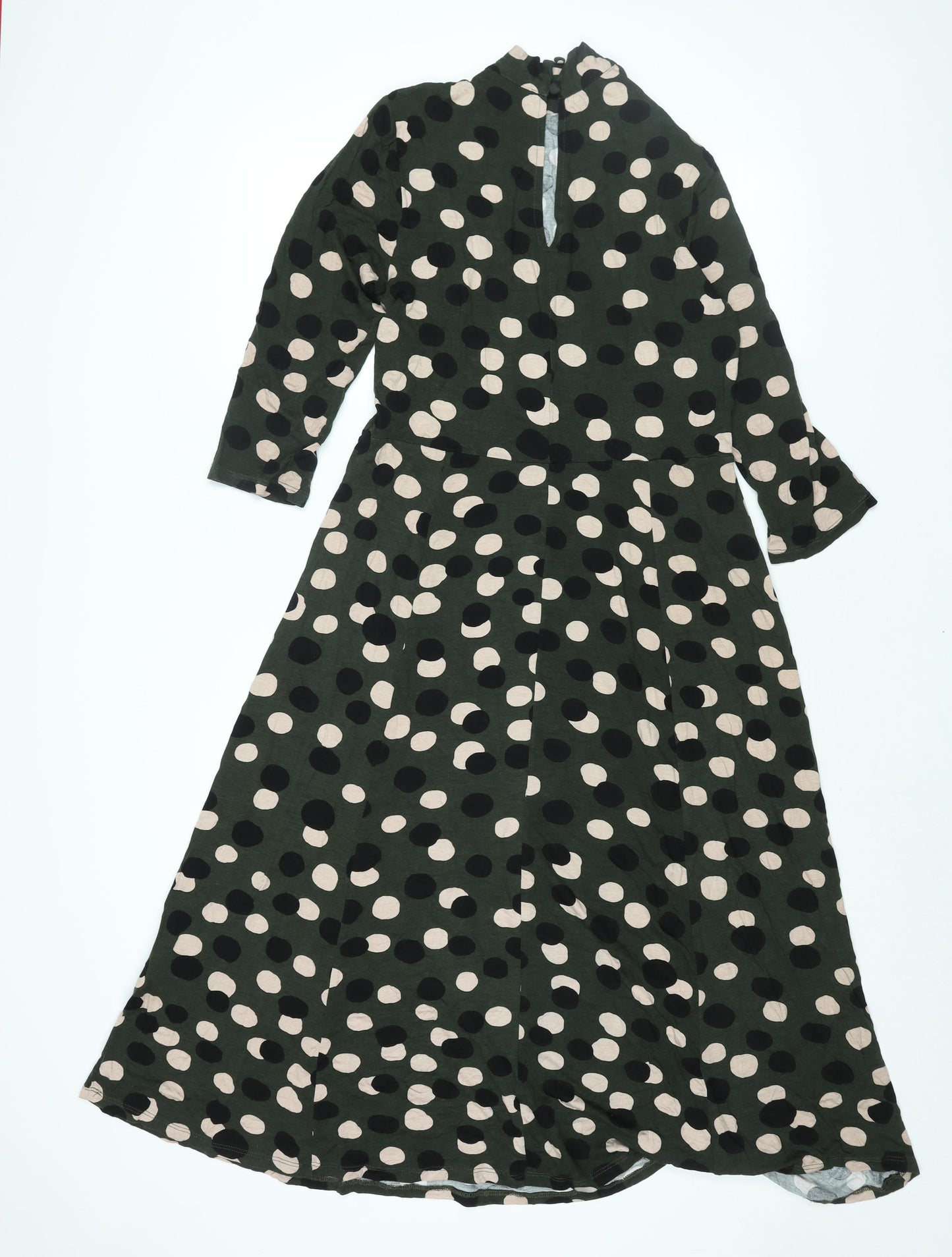 Principles Womens Green Polka Dot Viscose Shift Size 14 Mock Neck Button