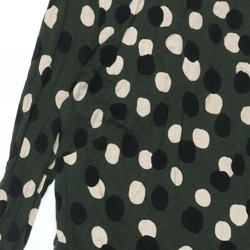 Principles Womens Green Polka Dot Viscose Shift Size 14 Mock Neck Button