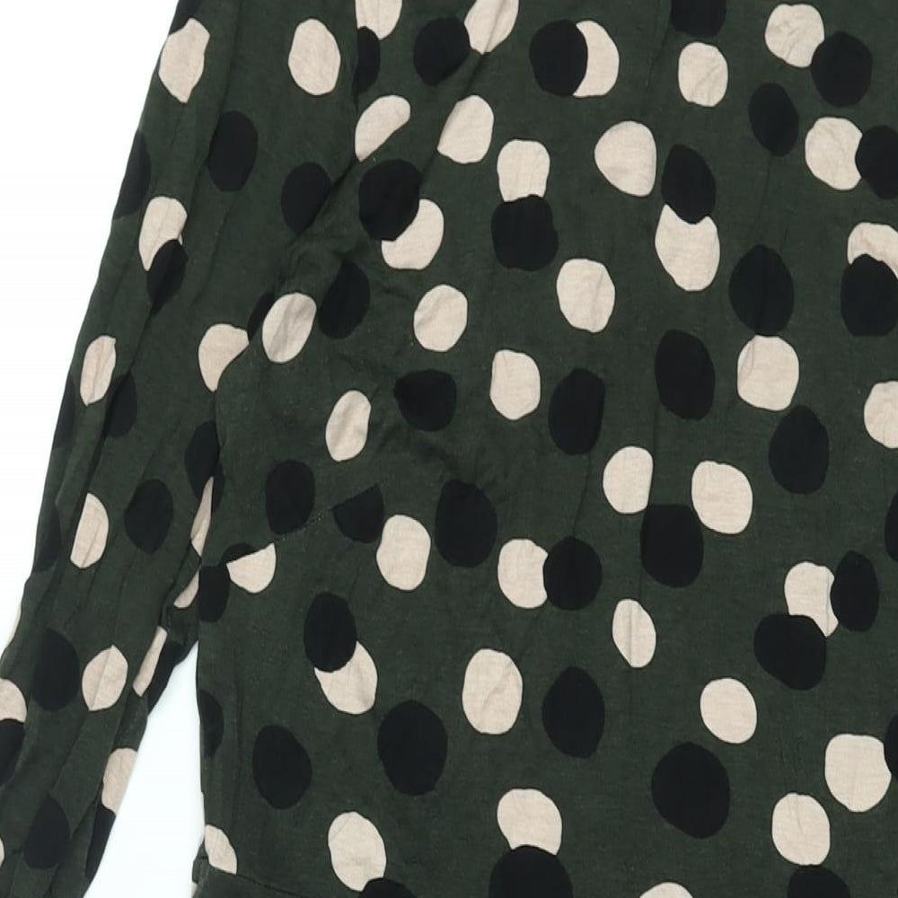 Principles Womens Green Polka Dot Viscose Shift Size 14 Mock Neck Button