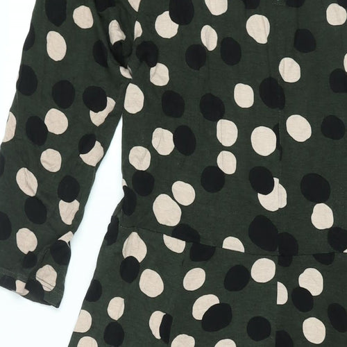Principles Womens Green Polka Dot Viscose Shift Size 14 Mock Neck Button