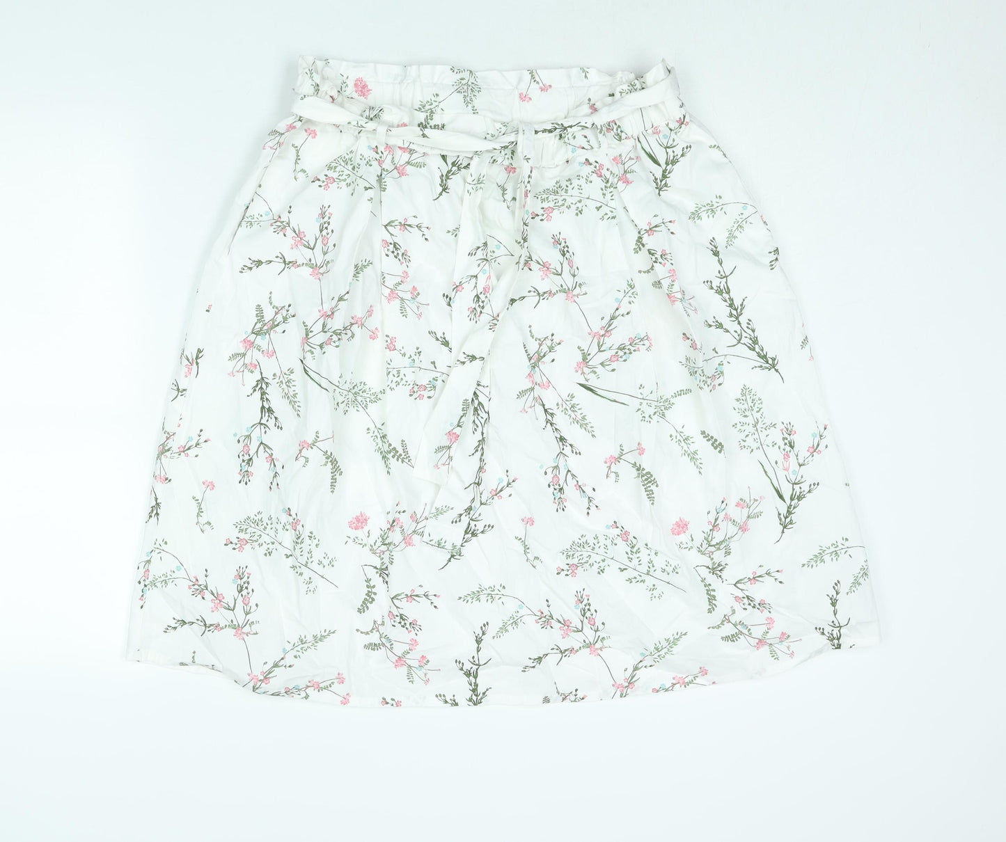 Anthology Womens White Floral Cotton A-Line Skirt Size 16 - Belted