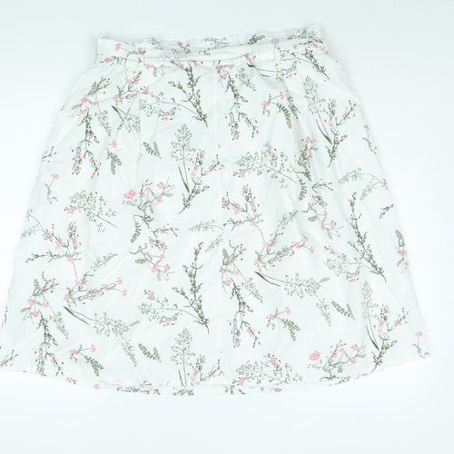 Anthology Womens White Floral Cotton A-Line Skirt Size 16 - Belted