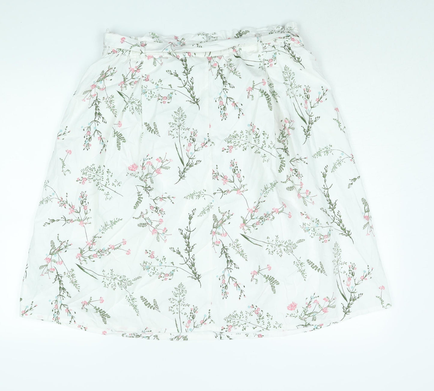 Anthology Womens White Floral Cotton A-Line Skirt Size 16 - Belted