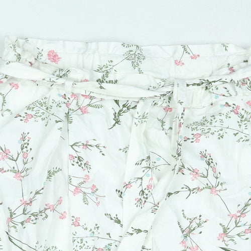 Anthology Womens White Floral Cotton A-Line Skirt Size 16 - Belted