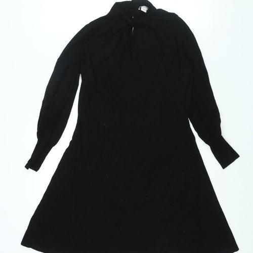 Monsoon Womens Black Viscose Jumper Dress Size 8 Mock Neck Button - Twist Detail