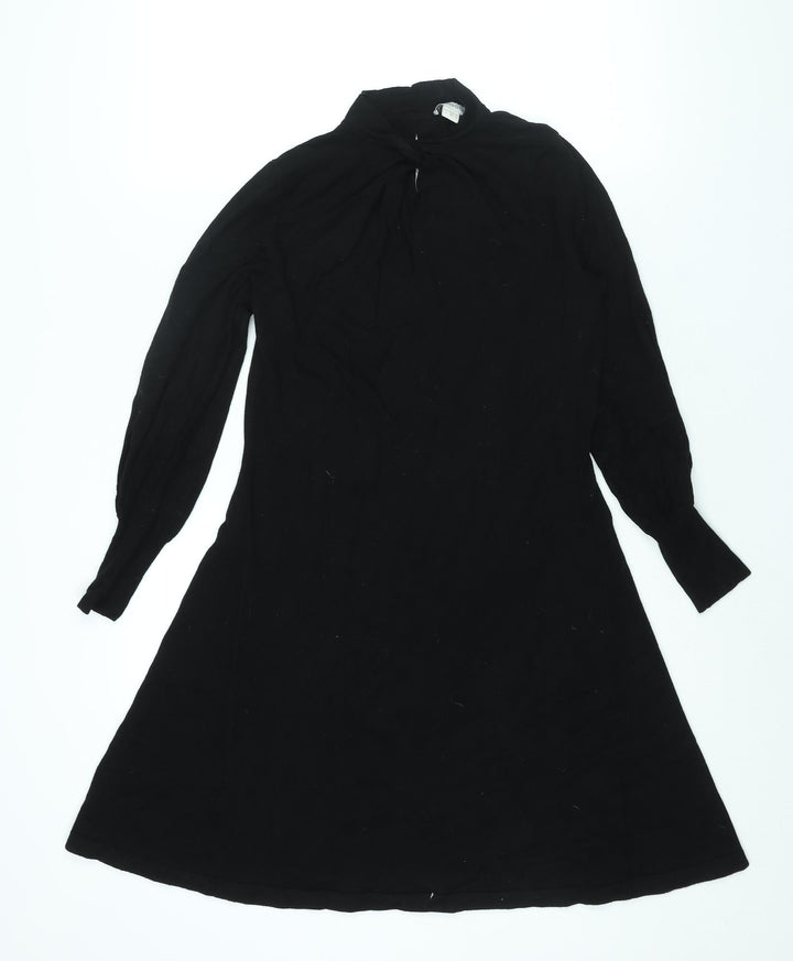 Monsoon Womens Black Viscose Jumper Dress Size 8 Mock Neck Button - Twist Detail