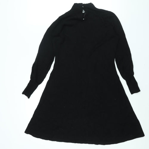 Monsoon Womens Black Viscose Jumper Dress Size 8 Mock Neck Button - Twist Detail