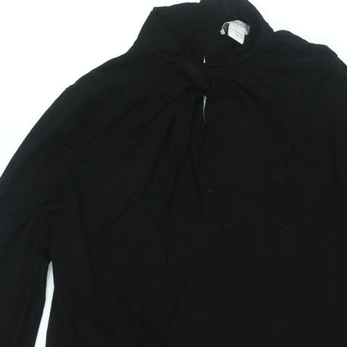 Monsoon Womens Black Viscose Jumper Dress Size 8 Mock Neck Button - Twist Detail