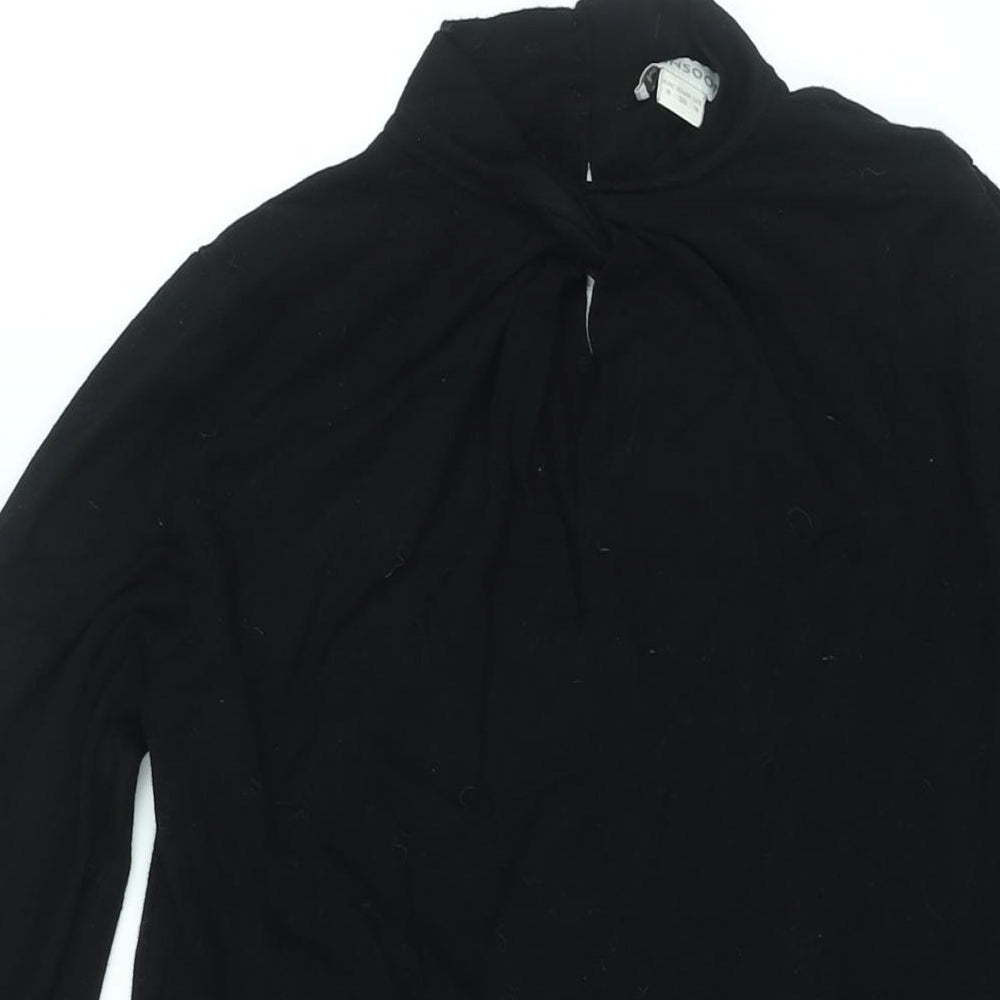 Monsoon Womens Black Viscose Jumper Dress Size 8 Mock Neck Button - Twist Detail