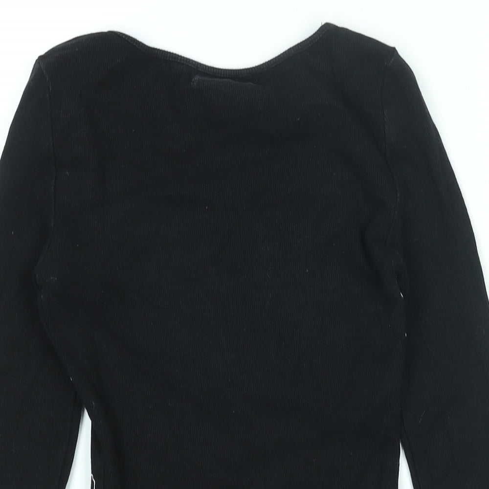 Mersikim Womens Black Cotton Basic T-Shirt Size M Round Neck - Tattoo Print