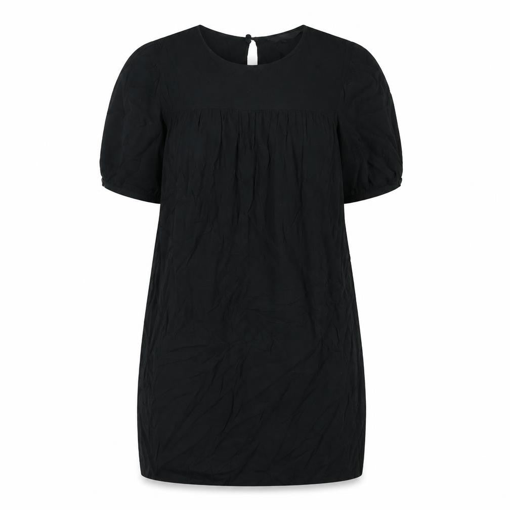 Front view of Next women’s black viscose shift, size UK 14, round neck button