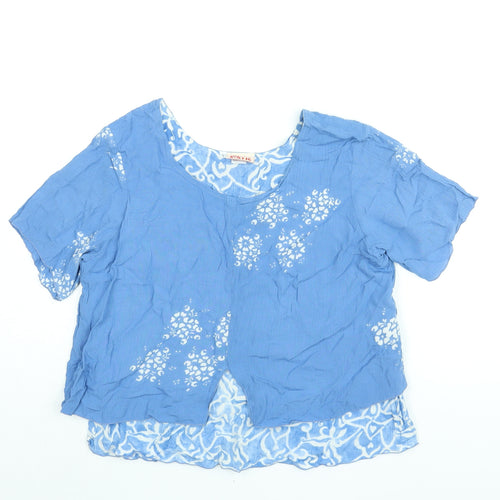Atalis Womens Blue Geometric Viscose Basic Blouse Size L Round Neck - Layered