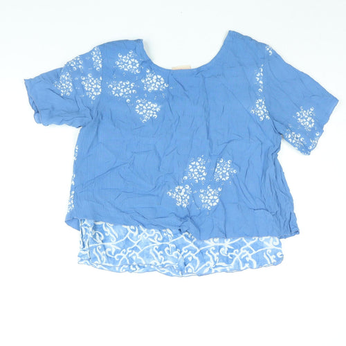 Atalis Womens Blue Geometric Viscose Basic Blouse Size L Round Neck - Layered