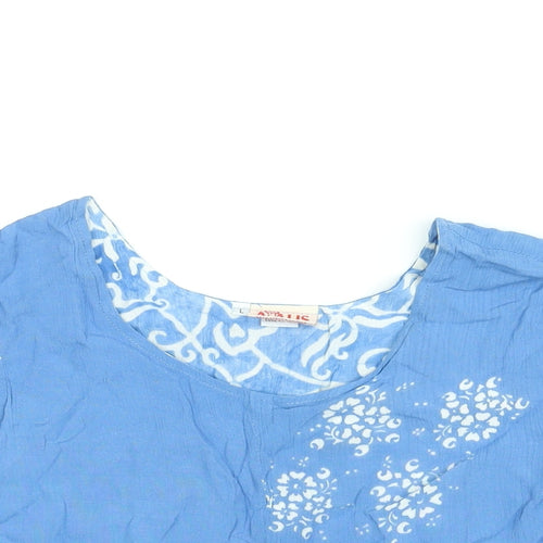 Atalis Womens Blue Geometric Viscose Basic Blouse Size L Round Neck - Layered